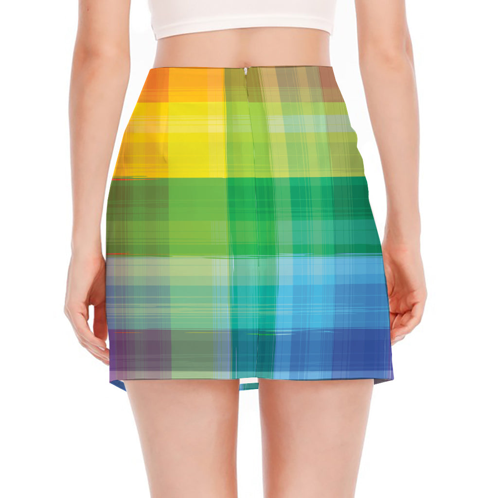 LGBT Pride Rainbow Plaid Pattern Print Side Slit Mini Skirt