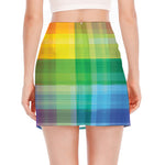 LGBT Pride Rainbow Plaid Pattern Print Side Slit Mini Skirt