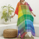 LGBT Pride Rainbow Plaid Pattern Print Silk V-Neck Kaftan Dress