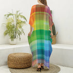 LGBT Pride Rainbow Plaid Pattern Print Silk V-Neck Kaftan Dress