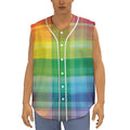 LGBT Pride Rainbow Plaid Pattern Print Sleeveless Baseball Jersey