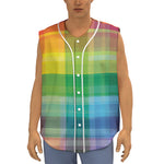 LGBT Pride Rainbow Plaid Pattern Print Sleeveless Baseball Jersey