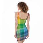 LGBT Pride Rainbow Plaid Pattern Print Sleeveless Bodycon Dress