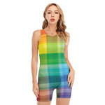 LGBT Pride Rainbow Plaid Pattern Print Sleeveless One Piece Swimsuit