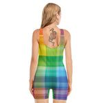 LGBT Pride Rainbow Plaid Pattern Print Sleeveless One Piece Swimsuit