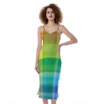 LGBT Pride Rainbow Plaid Pattern Print Slim Fit Midi Cami Dress