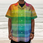 LGBT Pride Rainbow Plaid Pattern Print Textured Short Sleeve Shirt