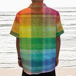 LGBT Pride Rainbow Plaid Pattern Print Textured Short Sleeve Shirt