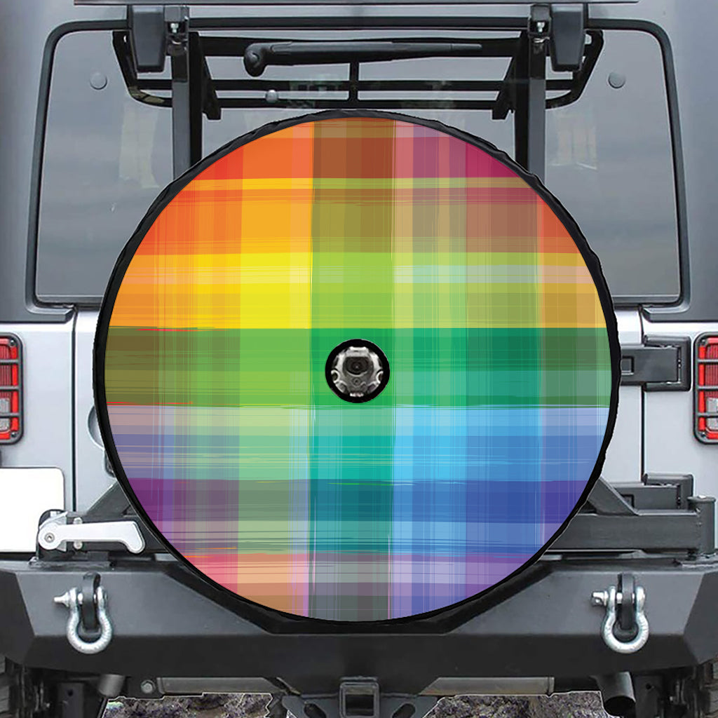 LGBT Pride Rainbow Plaid Pattern Print Tire Cover With Camera Hole