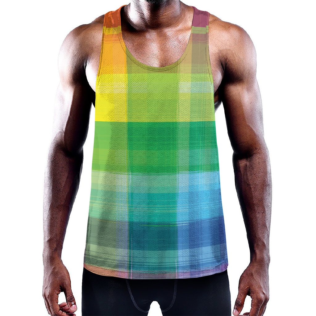 LGBT Pride Rainbow Plaid Pattern Print Training Tank Top