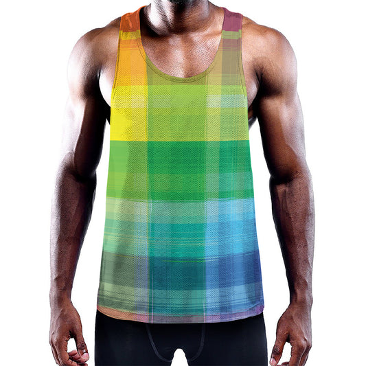 LGBT Pride Rainbow Plaid Pattern Print Training Tank Top