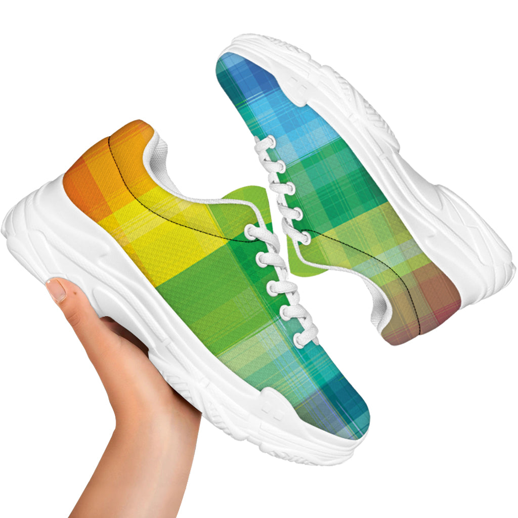 LGBT Pride Rainbow Plaid Pattern Print White Chunky Shoes