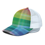 LGBT Pride Rainbow Plaid Pattern Print White Mesh Trucker Cap