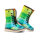 LGBT Pride Rainbow Plaid Pattern Print Winter Boots