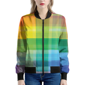 LGBT Pride Rainbow Plaid Pattern Print Women's Bomber Jacket