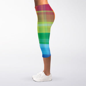 LGBT Pride Rainbow Plaid Pattern Print Women's Capri Leggings