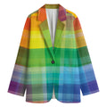 LGBT Pride Rainbow Plaid Pattern Print Women's Cotton Blazer