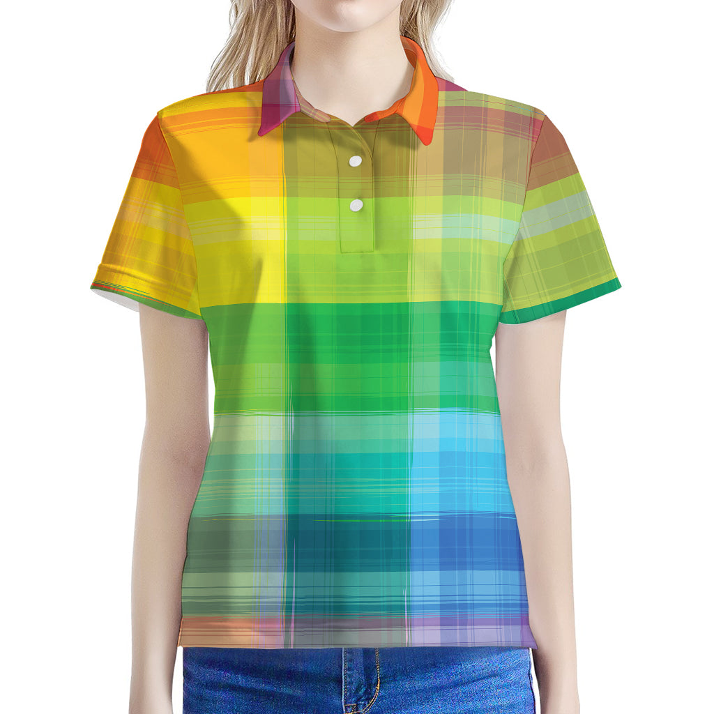 LGBT Pride Rainbow Plaid Pattern Print Women's Polo Shirt
