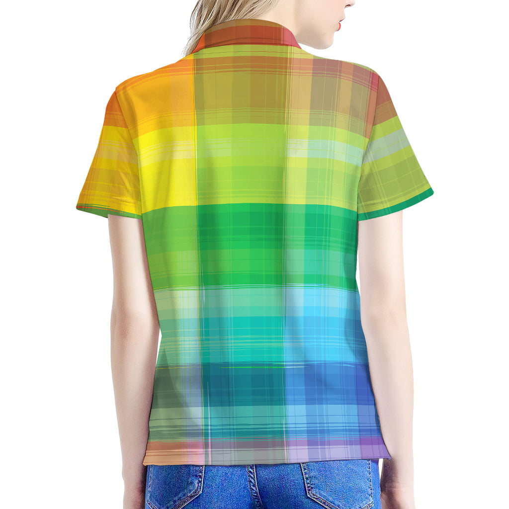 LGBT Pride Rainbow Plaid Pattern Print Women's Polo Shirt