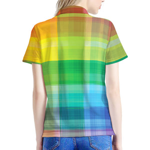 LGBT Pride Rainbow Plaid Pattern Print Women's Polo Shirt