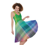 LGBT Pride Rainbow Plaid Pattern Print Women's Sleeveless Dress