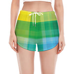 LGBT Pride Rainbow Plaid Pattern Print Women's Split Running Shorts