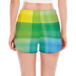 LGBT Pride Rainbow Plaid Pattern Print Women's Split Running Shorts