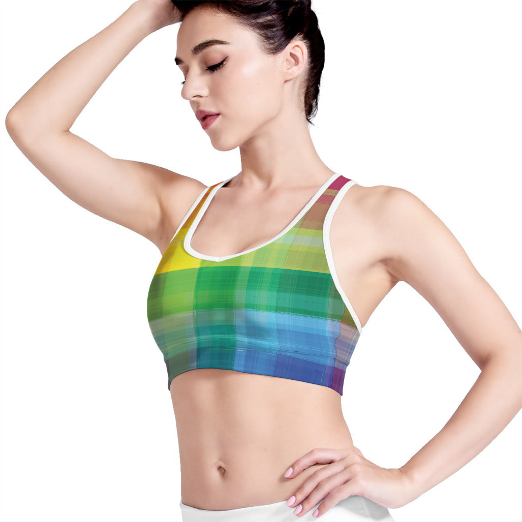 LGBT Pride Rainbow Plaid Pattern Print Women's Sports Bra