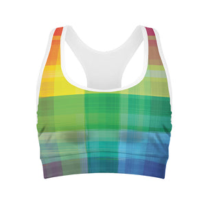 LGBT Pride Rainbow Plaid Pattern Print Women's Sports Bra