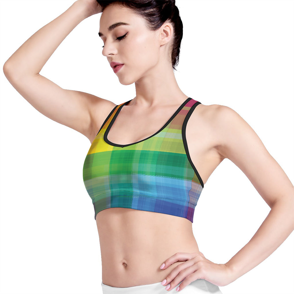 LGBT Pride Rainbow Plaid Pattern Print Women's Sports Bra