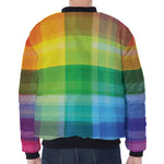 LGBT Pride Rainbow Plaid Pattern Print Zip Sleeve Bomber Jacket