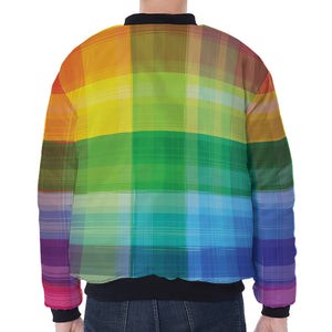 LGBT Pride Rainbow Plaid Pattern Print Zip Sleeve Bomber Jacket