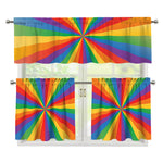 LGBT Pride Rainbow Rays Print 3 Piece Kitchen Curtains