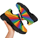 LGBT Pride Rainbow Rays Print Black Chunky Shoes