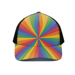 LGBT Pride Rainbow Rays Print Black Mesh Trucker Cap