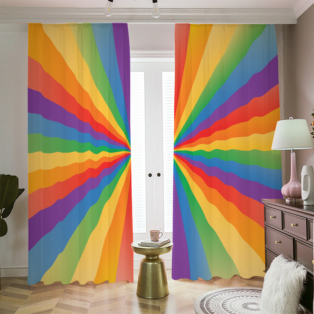 LGBT Pride Rainbow Rays Print Blackout Pencil Pleat Curtains