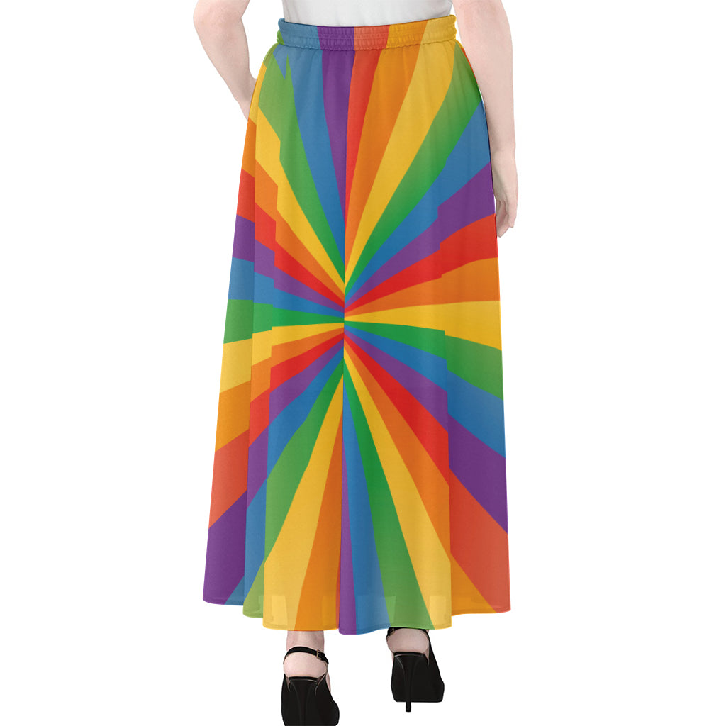 LGBT Pride Rainbow Rays Print Chiffon Maxi Skirt