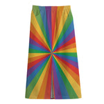 LGBT Pride Rainbow Rays Print Cotton Front Slit Maxi Skirt