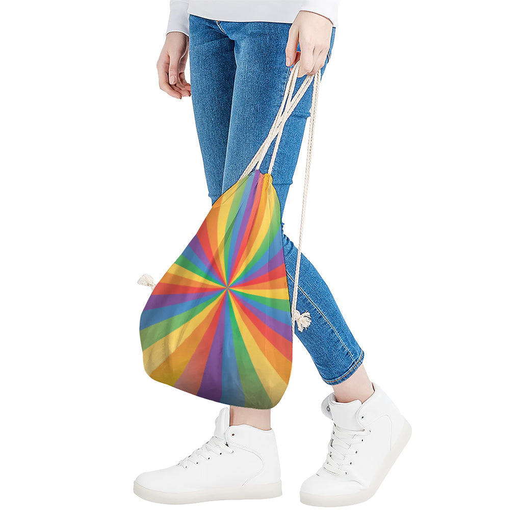 LGBT Pride Rainbow Rays Print Drawstring Bag