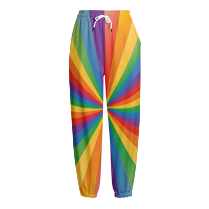 LGBT Pride Rainbow Rays Print Fleece Lined Knit Pants