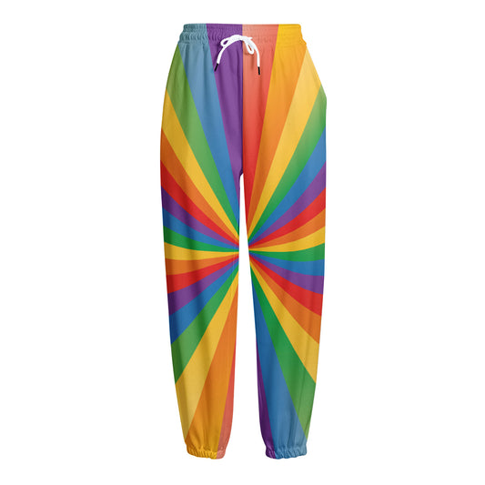 LGBT Pride Rainbow Rays Print Fleece Lined Knit Pants
