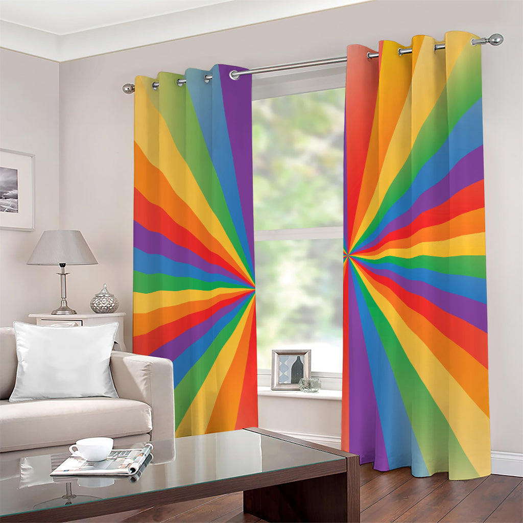 LGBT Pride Rainbow Rays Print Grommet Curtains