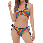 LGBT Pride Rainbow Rays Print Halter Scoop Tie Side Bikini