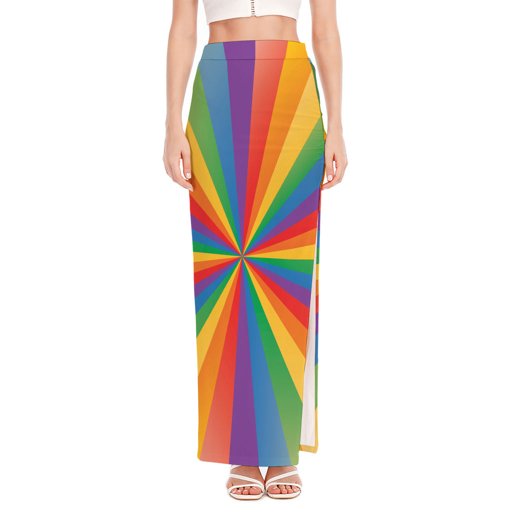 LGBT Pride Rainbow Rays Print High Slit Maxi Skirt