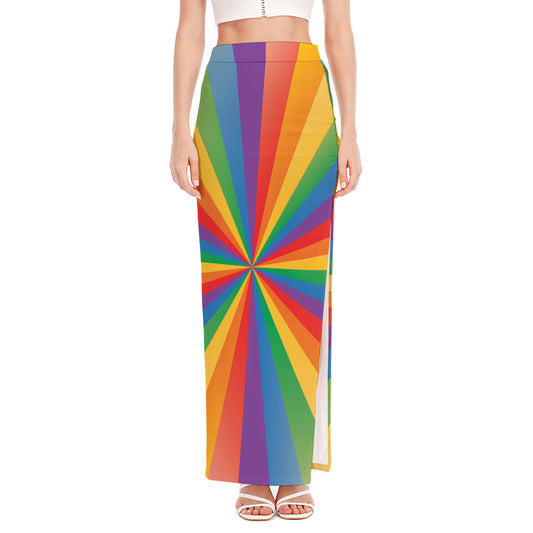 LGBT Pride Rainbow Rays Print High Slit Maxi Skirt