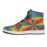 LGBT Pride Rainbow Rays Print High Top Leather Sneakers