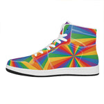 LGBT Pride Rainbow Rays Print High Top Leather Sneakers