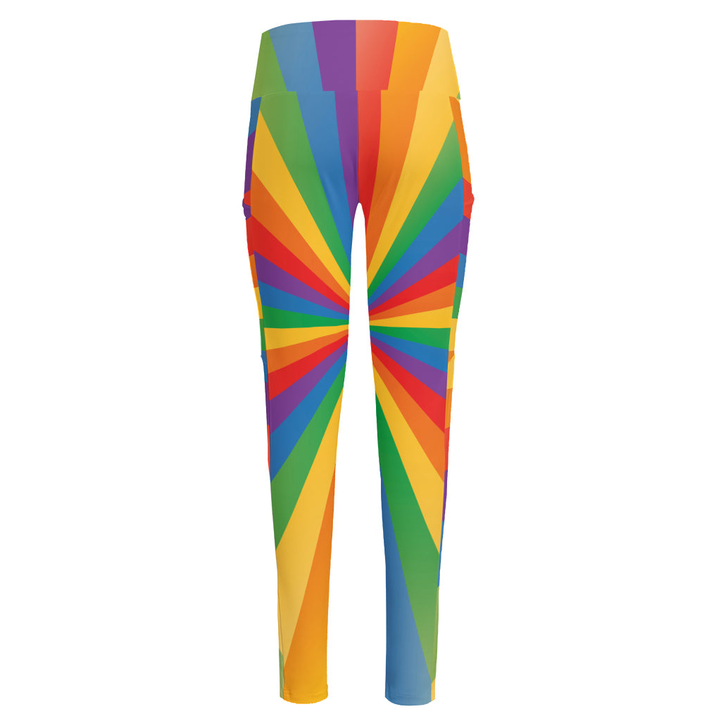 LGBT Pride Rainbow Rays Print High-Waisted Pocket Leggings