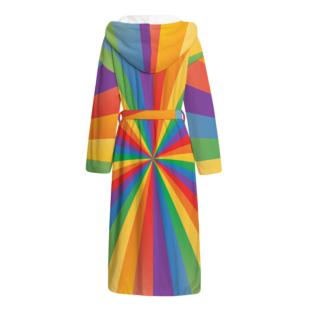 LGBT Pride Rainbow Rays Print Hooded Bathrobe