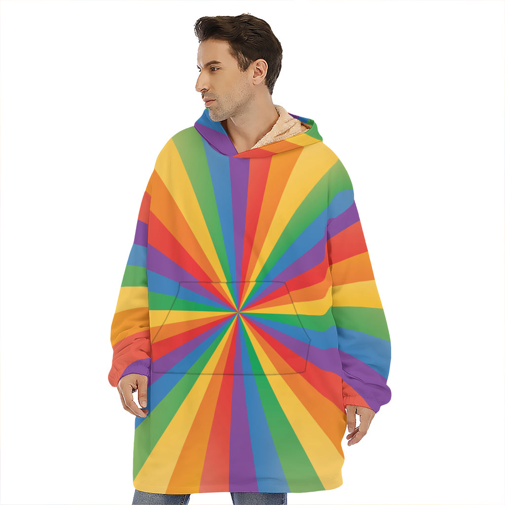 LGBT Pride Rainbow Rays Print Hoodie Blanket